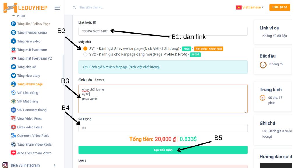 tăng review page