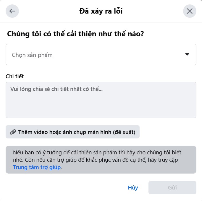 báo cáo lỗi hạn chế tài khoản facebook 24h