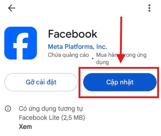 cập nhật ứng dụng facebook
