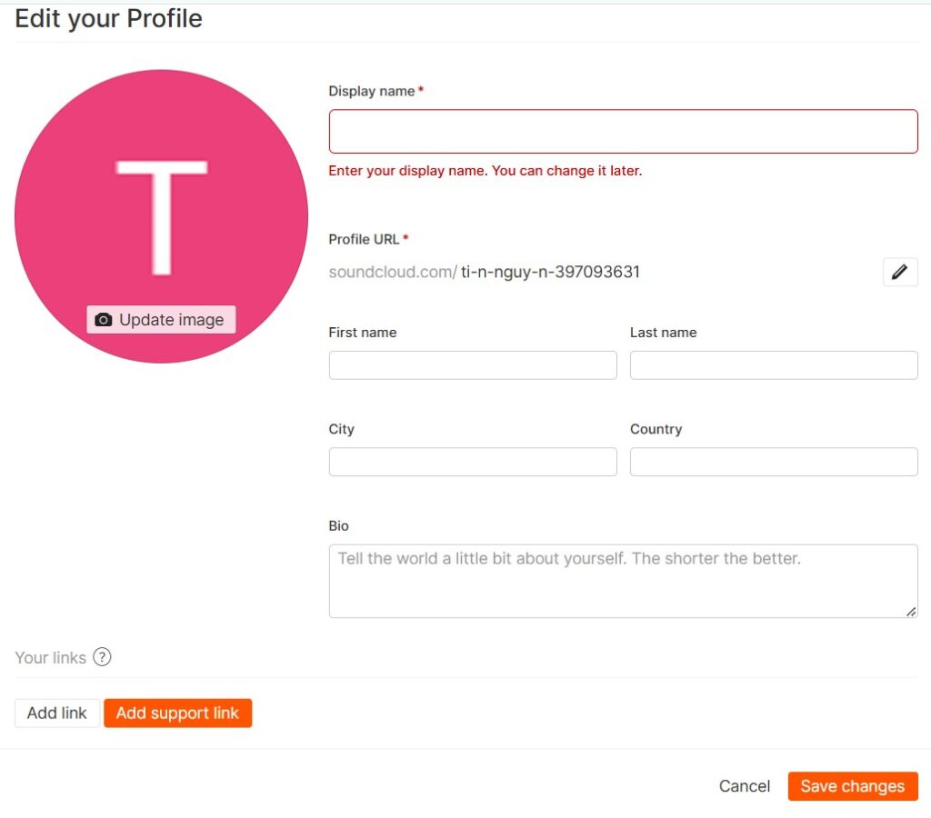 chỉnh sửa hồ sơ soundcloud