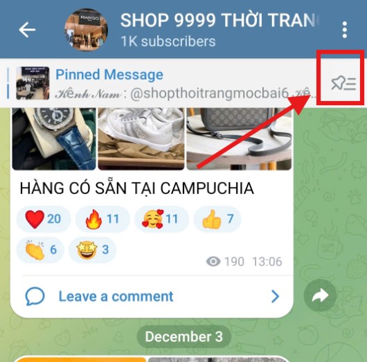 pin tin nhắn trên telegram