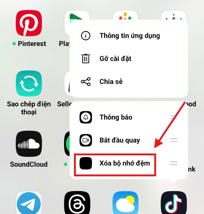 xóa bộ nhớ đệm tiktok