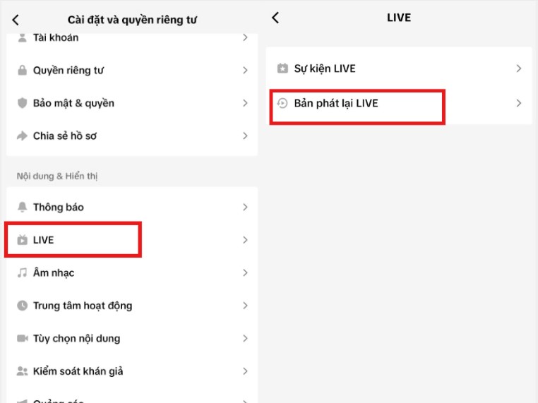 làm sao để phát lại livestream trên tiktok