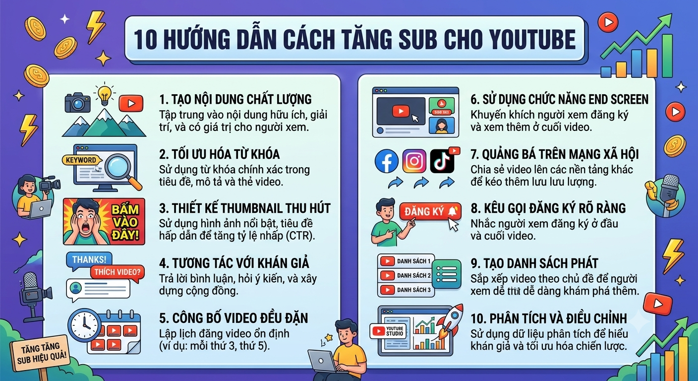 (Ảnh: 10 cách tăng sub cho youtube)