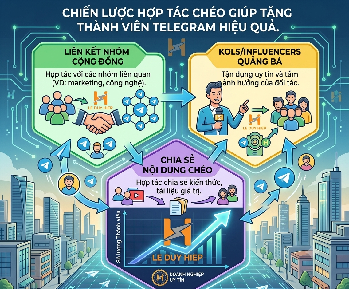 [Hình ảnh 2: Chiến lược hợp tác chéo giúp tăng thành viên telegram hiệu quả - Alt text: tang thanh vien telegram]